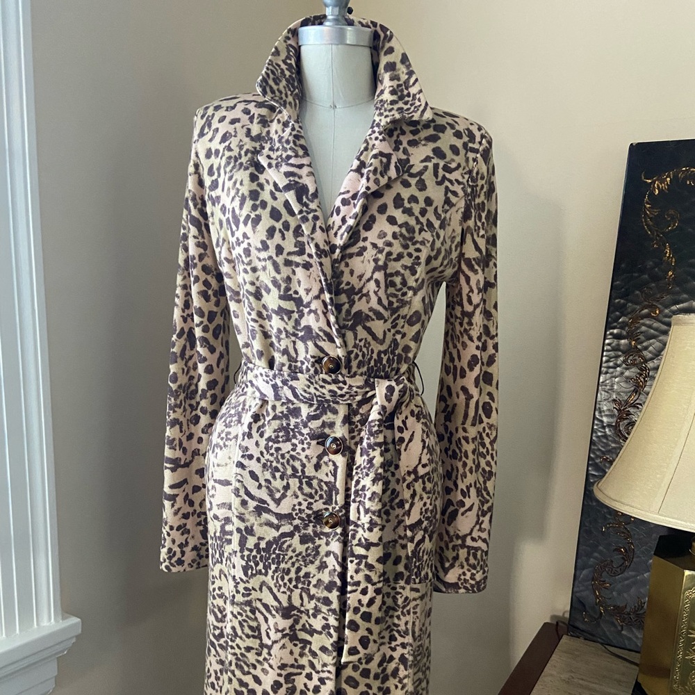 St John Marie Gray Animal Print Sweater Jacket Coat